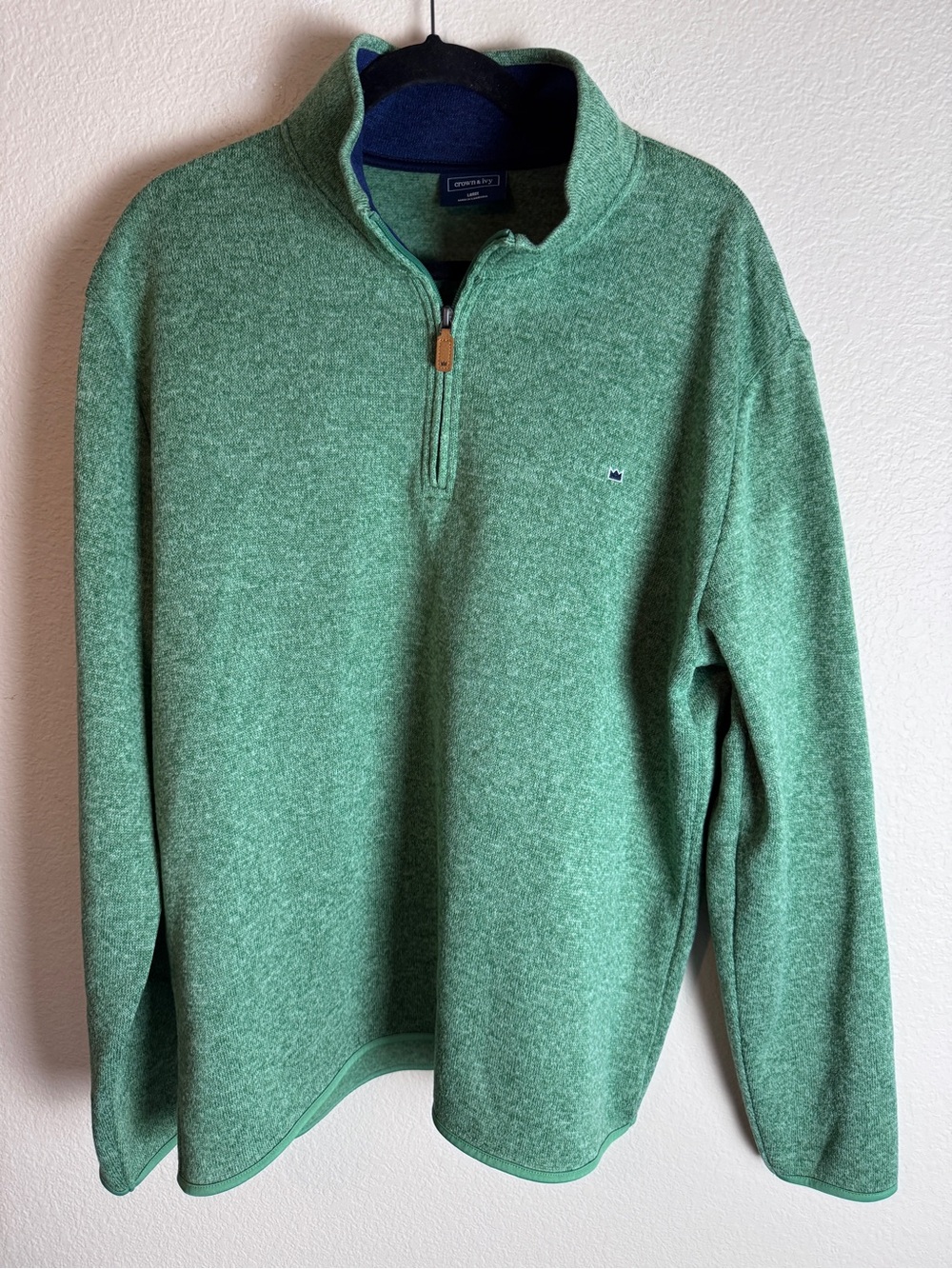 Crown & Ivy Men’s Heather Green Quarter-Zip Sweater Pullover Size L